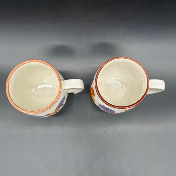 Vintage 1970s Floral Pedestal Mugs Set Of 2 Flower Power Ladybug Coffee Cups - Picture 6 of 10
